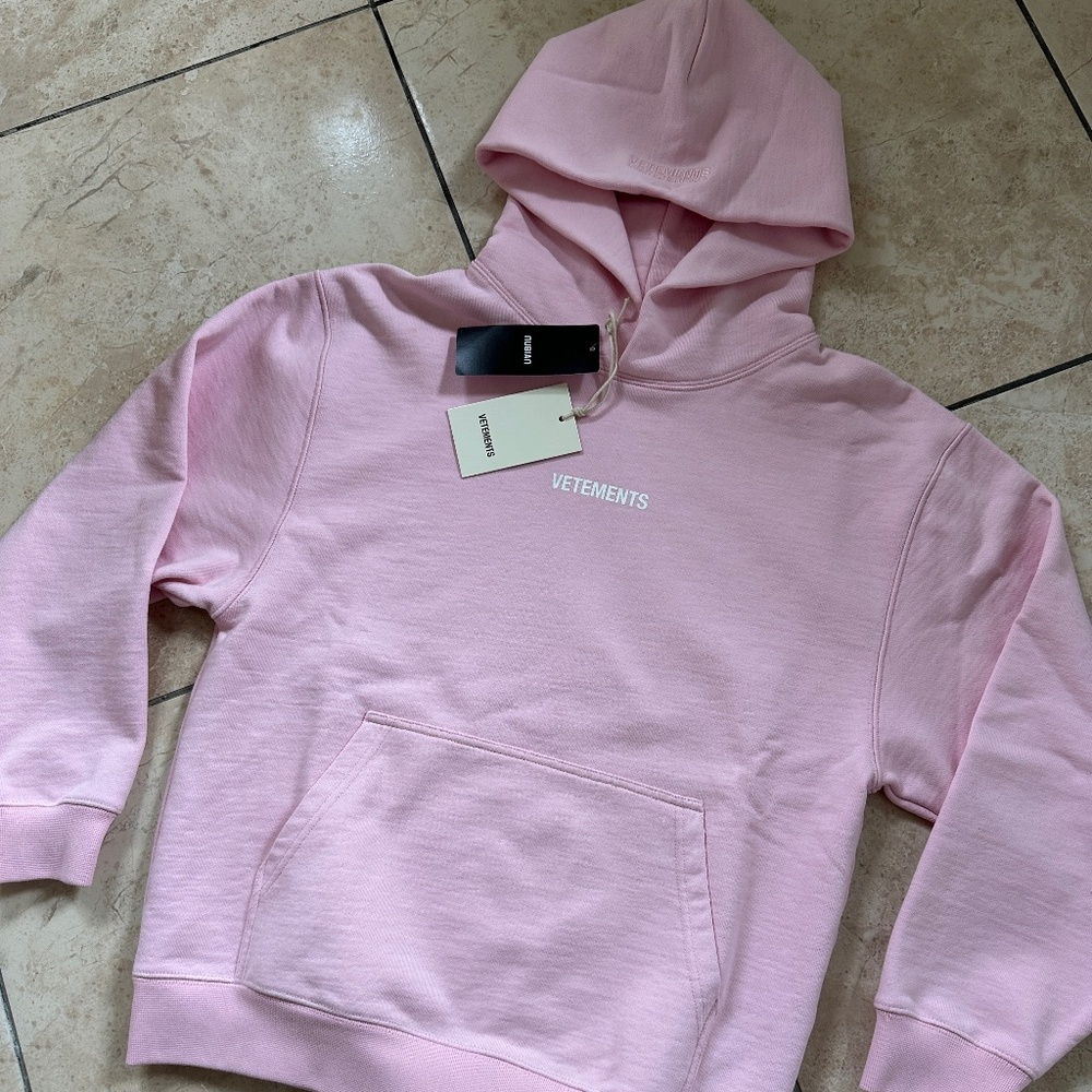 Vetements Baby Pink Logo Print Hoodie